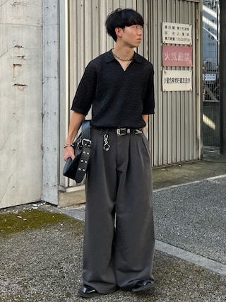 「WYM LIDNM（ウィム バイ リドム）のJACQUARD MESH H/S KNIT POLO（ポロシャツ）」を使った、kenさん（メンズ・175cm）の秋コーディネート