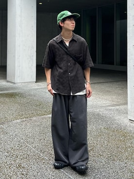「WYM LIDNM（ウィム バイ リドム）のGAUZE MESH CHECK H/S SHIRT（シャツ/ブラウス）」を使った、kenさん（メンズ・175cm）の夏コーディネート