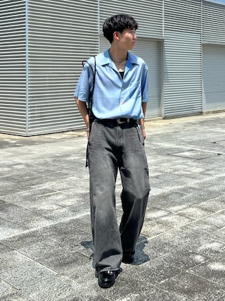 「WYM LIDNM（ウィム バイ リドム）のCURVED FLARE DENIM SLACKS（デニムパンツ）」を使った、kenさん（メンズ・175cm）の夏コーディネート