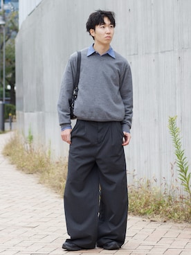 「アイテム（スラックス）」を使った、kenさん（メンズ・175cm）の秋コーディネート