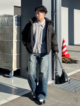 「WYM LIDNM（ウィム バイ リドム）のVINTAGE WASHED CURVED DENIM（デニムパンツ、ブルー系）」を使った、kenさん（メンズ・175cm）の冬コーディネート