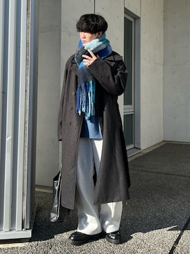 「WYM LIDNM（ウィム バイ リドム）のアイテム（チェスターコート）」を使った、kenさん（メンズ・175cm）の冬コーディネート