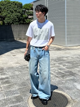 「COLONY 2139（コロニートゥーワンスリーナイン）のワイドストレートデニム（デニムパンツ）」を使った、kenさん（メンズ・175cm・20代）の夏コーディネート