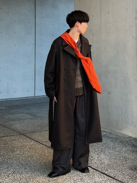 「WYM LIDNM（ウィム バイ リドム）のアイテム（チェスターコート）」を使った、kenさん（メンズ・175cm）の冬コーディネート
