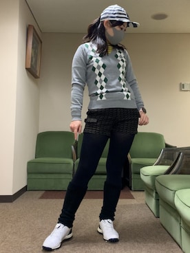 「PEARLY GATES（パーリーゲイツ）のアイテム（キャップ）」を使った、qurocheさん（レディース・156cm）の冬コーディネート