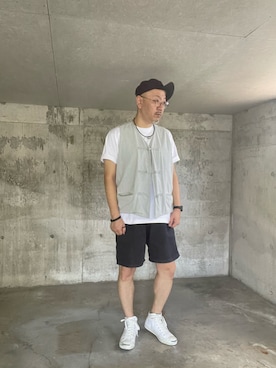 「アイテム（ベスト、ホワイト系）」を使った、YUSUKEさん（メンズ・172cm）の夏コーディネート
