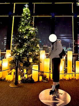 「REBALANCE（リバランス）のアイテム（ダウンジャケット/コート、ホワイト系）」を使った、yoonさん（レディース・163cm）の冬コーディネート