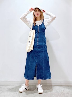 「高見え」｜「アイテム（ジャンパースカート）」を使った、mayu.【GLOBALWORK】さん（レディース・164cm）の春コーディネート
