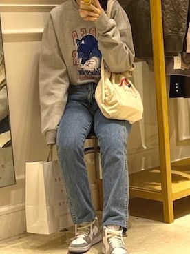 「ADER error」｜「アイテム（スウェット）」を使った、弁慶の泣き所さん（レディース・165cm）の冬コーディネート