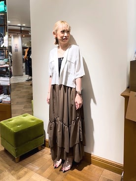 「ショート丈トップス」｜「アイテム（ノーカラージャケット）」を使った、まさこさん（レディース・157cm）の夏コーディネート