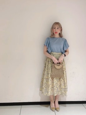 「袖フリル」｜「アイテム（その他）」を使った、まさこさん（レディース・157cm）の春コーディネート