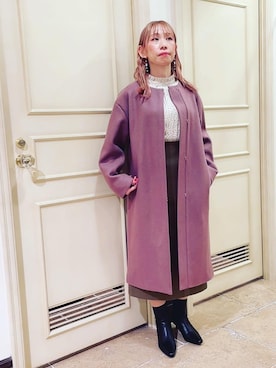 「Te chichi（テチチ）のアイテム（ノーカラーコート）」を使った、まさこさん（レディース・157cm）の冬コーディネート