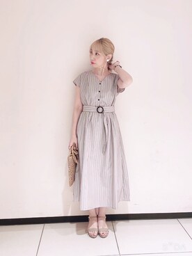 「Te chichi（テチチ）のラタン丸ハンドルペーパーショルダーバッグ（ショルダーバッグ）」を使った、まさこさん（レディース・157cm）の夏コーディネート