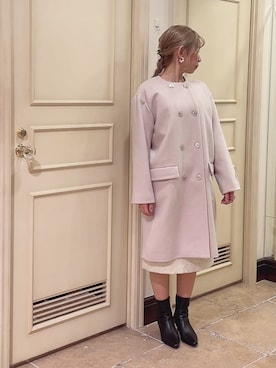 「Te chichi CLASSIC（テチチクラシック）のアイテム（ノーカラーコート）」を使った、まさこさん（レディース・157cm）の冬コーディネート