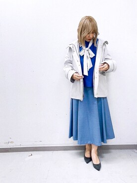 「ボウタイブラウス」｜「アイテム（ブルゾン）」を使った、まさこさん（レディース・157cm）の春コーディネート