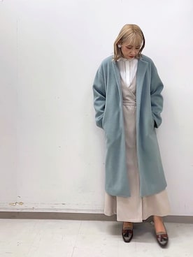 「Te chichi（テチチ）のアイテム（ノーカラーコート）」を使った、まさこさん（レディース・157cm）の冬コーディネート