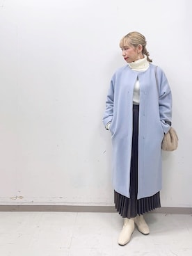 「Te chichi（テチチ）のアイテム（ノーカラーコート）」を使った、まさこさん（レディース・157cm）の秋コーディネート