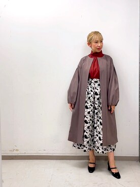 「Te chichi CLASSIC（テチチクラシック）のアイテム（ノーカラーコート）」を使った、まさこさん（レディース・157cm）の秋コーディネート