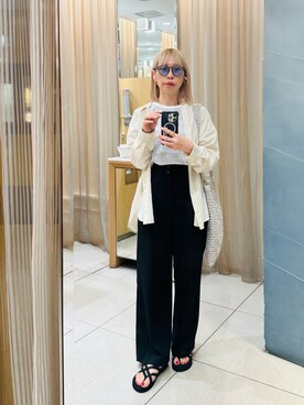 「ハイウエストパンツ」｜「アイテム（その他）」を使った、まさこさん（レディース・157cm）の春コーディネート