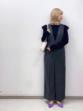「Te chichi（テチチ）のアイテム（サロペット/オーバーオール）」を使った、まさこさん（レディース・157cm）の冬コーディネート