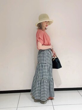 「ストローハット」｜「アイテム（その他）」を使った、まさこさん（レディース・157cm）の春コーディネート