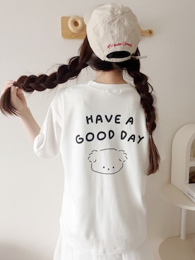 「Nana（ナナ）のゆる犬イラストTシャツ（Tシャツ/カットソー、ホワイト系）」を使った、ゆっきさん（レディース・162cm）の夏コーディネート