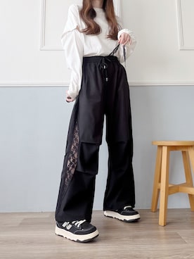 「PAGEBOY（ページボーイ）のWEB限定アイテム / 2WAYレイヤードロンT（Tシャツ/カットソー、ホワイト系）」を使った、ゆっきさん（レディース・162cm）の春コーディネート