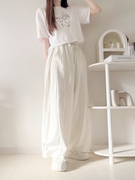 「Nana（ナナ）のドローストリングイージーパンツ（その他パンツ、ベージュ系）」を使った、ゆっきさん（レディース・162cm）の夏コーディネート