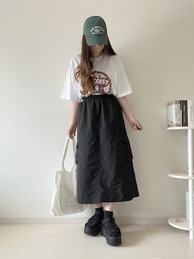 「MURUA（ムルーア）の【MURUA×SHAKA】チャンキーソールサンダル（サンダル、ブラック系）」を使った、ゆっきさん（レディース・162cm）の夏コーディネート