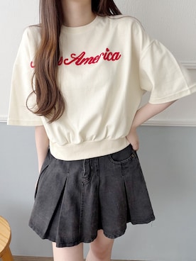 「Nana（ナナ）のロゴスウェットTシャツ（Tシャツ/カットソー、ホワイト系）」を使った、ゆっきさん（レディース・162cm）の夏コーディネート