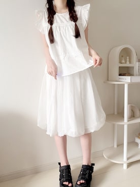 「ミディ丈スカート」｜ゆっきさん（レディース・162cm）の夏コーディネート