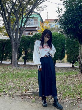 「anfcyのアイテム（スウェット、ホワイト系）」を使った、nagiさん（レディース・153cm）の秋コーディネート