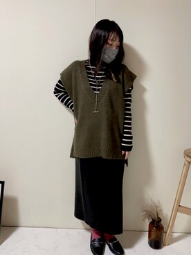 「UNIQLO（ユニクロ）のエクストラファインメリノタートルネックセーター（長袖）（ニット/セーター、ブラック系）」を使った、nagiさん（レディース・153cm）の秋コーディネート