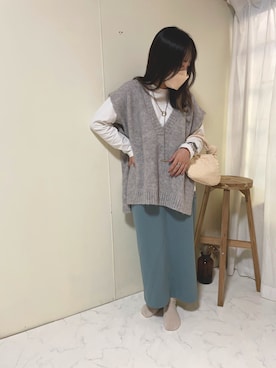 「anfcyのアイテム（ベスト、グレー系）」を使った、nagiさん（レディース・153cm）の秋コーディネート