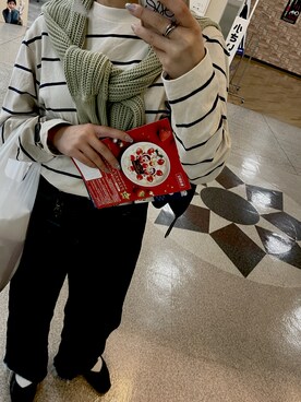 「UNIQLO（ユニクロ）のウォッシュボーダーT（長袖）（Tシャツ/カットソー、ホワイト系）」を使った、nagiさん（レディース・153cm）の秋コーディネート