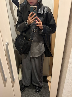 「アイテム（ライダースジャケット）」を使った、yoyoさん（レディース・161cm）の秋コーディネート