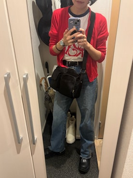 「UNIQLO（ユニクロ）のアイテム（カーディガン/ボレロ、レッド系）」を使った、yoyoさん（レディース・161cm）の秋コーディネート