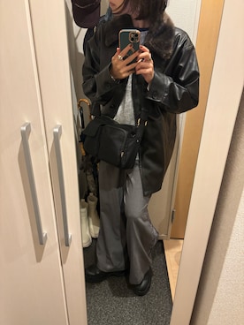 「アイテム（ライダースジャケット）」を使った、yoyoさん（レディース・161cm）の秋コーディネート