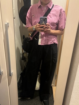 「UNITED TOKYO（ユナイテッドトウキョウ）のラップチノワイドパンツ（チノパンツ、ブラック系）」を使った、yoyoさん（レディース・161cm）の夏コーディネート