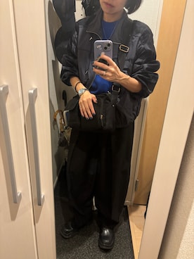 「GU（ジーユー）のアイテム（ニット/セーター、ブルー系）」を使った、yoyoさん（レディース・161cm）の秋コーディネート