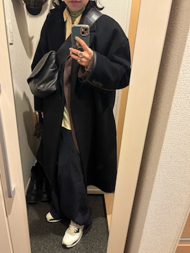 「MAISON SPECIAL（メゾンスペシャル）のCashmere Beaver Chester Coat/カシミアビーバーチェスターコート【MAISON SPECIAL/メゾンスペシャル】（チェスターコート、ブラック系）」を使った、yoyoさん（レディース・161cm）の春コーディネート