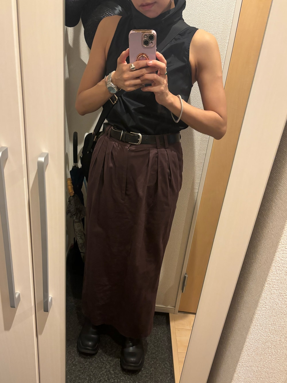 6（ロク）の「＜6(ROKU)＞タックスカート ワインレッド（スカート