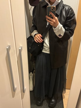 「アイテム（ライダースジャケット）」を使った、yoyoさん（レディース・161cm）の秋コーディネート