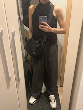 「JEANASIS（ジーナシス）のウエスト2WAYタックワイドパンツ/960819（その他パンツ、グレー系）」を使った、yoyoさん（レディース・161cm）の夏コーディネート