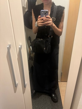 「BABYLONE（バビロン）のギャバストライプスカート（スカート、ブルー系）」を使った、yoyoさん（レディース・161cm）の夏コーディネート