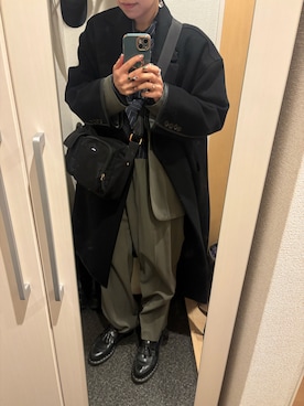 「MAISON SPECIAL（メゾンスペシャル）のCashmere Beaver Chester Coat/カシミアビーバーチェスターコート【MAISON SPECIAL/メゾンスペシャル】（チェスターコート、ブラック系）」を使った、yoyoさん（レディース・161cm）の春コーディネート