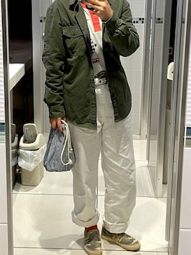 「ミリタリーコーデ」｜「アイテム（スリッポン）」を使った、ikaさん（レディース・157cm）の春コーディネート