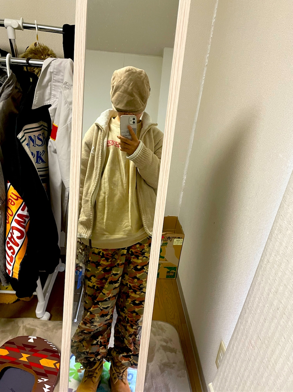 「お洒落さんとつながりたい、冬コーデ、ティンバーランド、Timberland、ベージュコーデ、フォロー返します、PUMA」｜「crocodileのアイテム（ハンチング/ベレー帽、ベージュ系）」を使った、ikaさん（レディース・157cm）の冬コーディネートの1枚目の写真