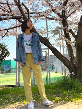 「Honeys（ハニーズ）のアイテム（スラックス）」を使った、mayoさん（レディース・158cm）の春コーディネート