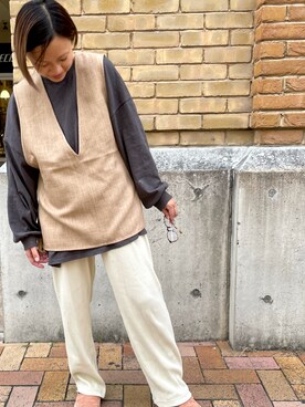 「apres jour mignon（アプレジュールミニョン）のスリット入りBIGロンT【ZOZOTOWN限定アイテム】（Tシャツ/カットソー）」を使った、mayoさん（レディース・158cm）の春コーディネート